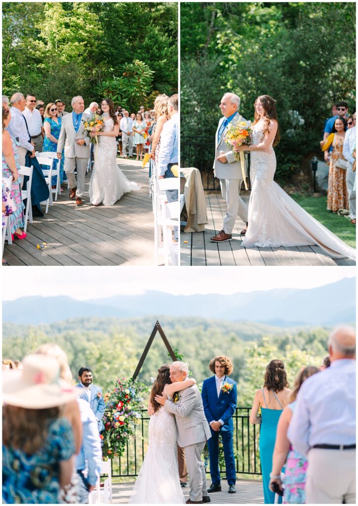 bride and her father walking down the ceremony aisle