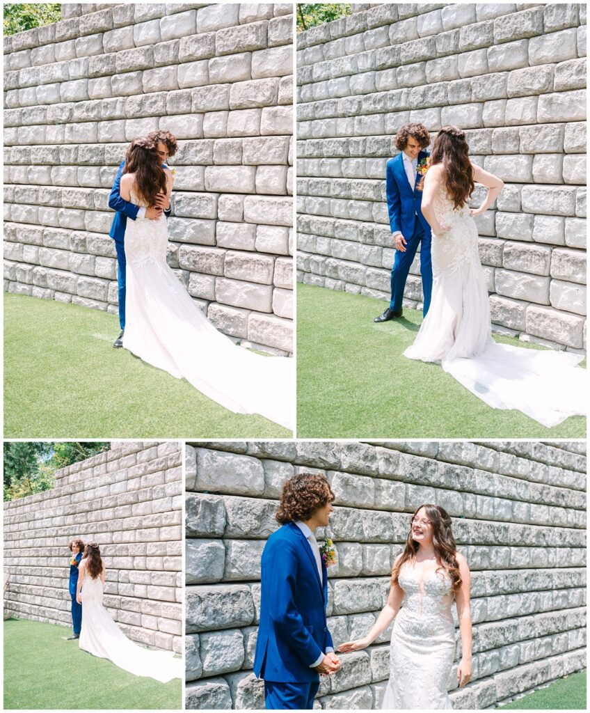 groom's first look at the bride on her wedding day