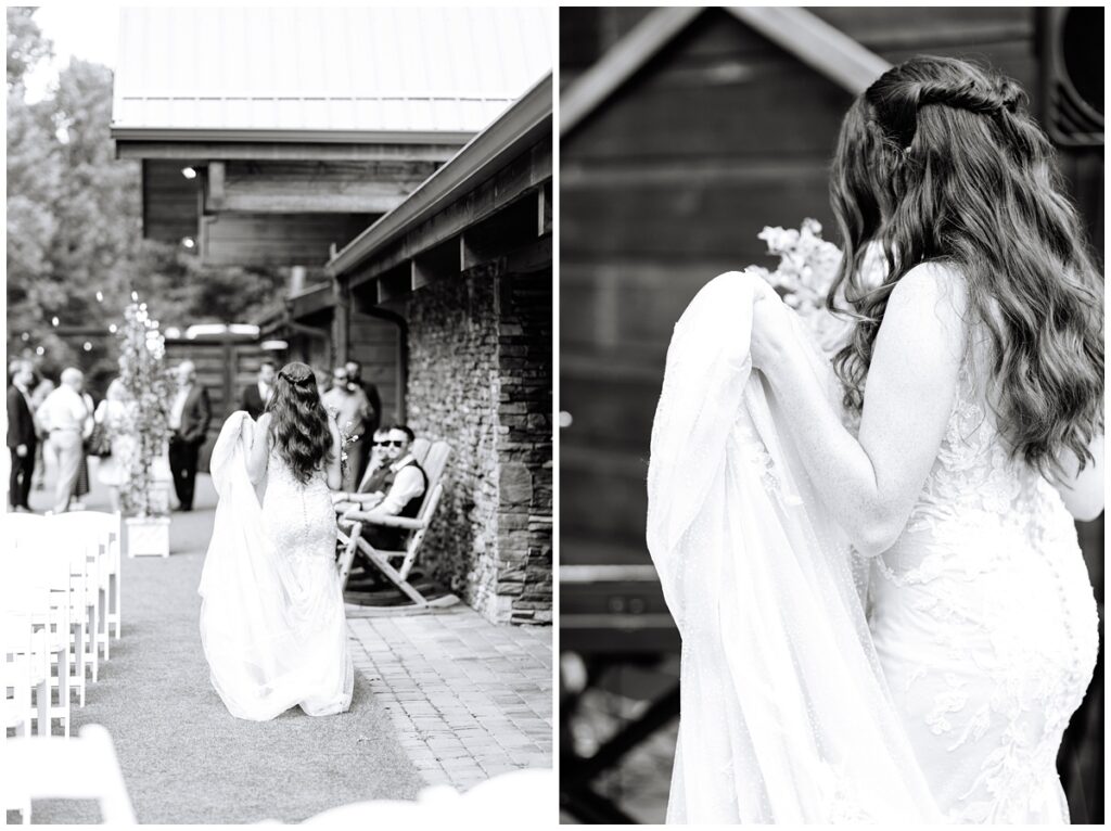 bride walking to cocktail hour at her wedding