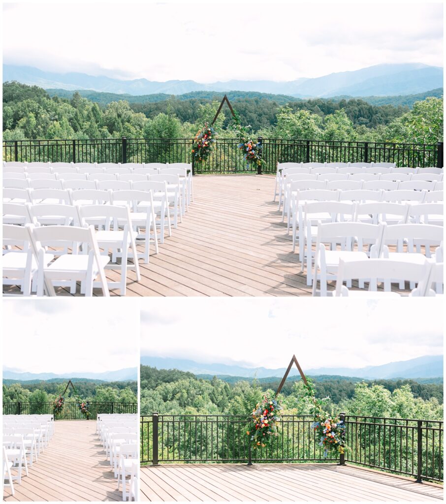 ceremony site with a mountain backdrop