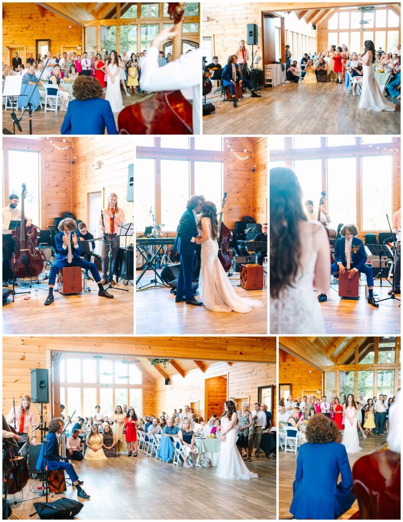 groom performing a latin jazz song he wrote for the bride on their wedding day in tennessee