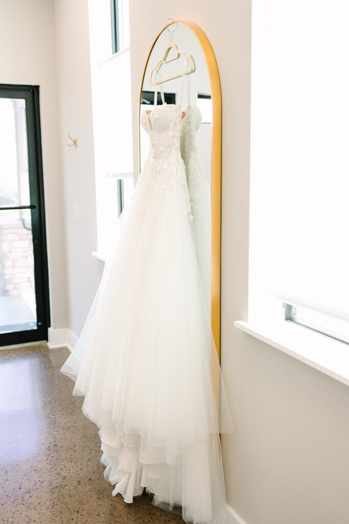 wedding dress in the bridal suite at the loyston venue