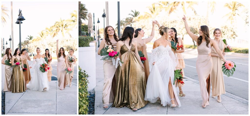 downtown sidewalk bridal party photos