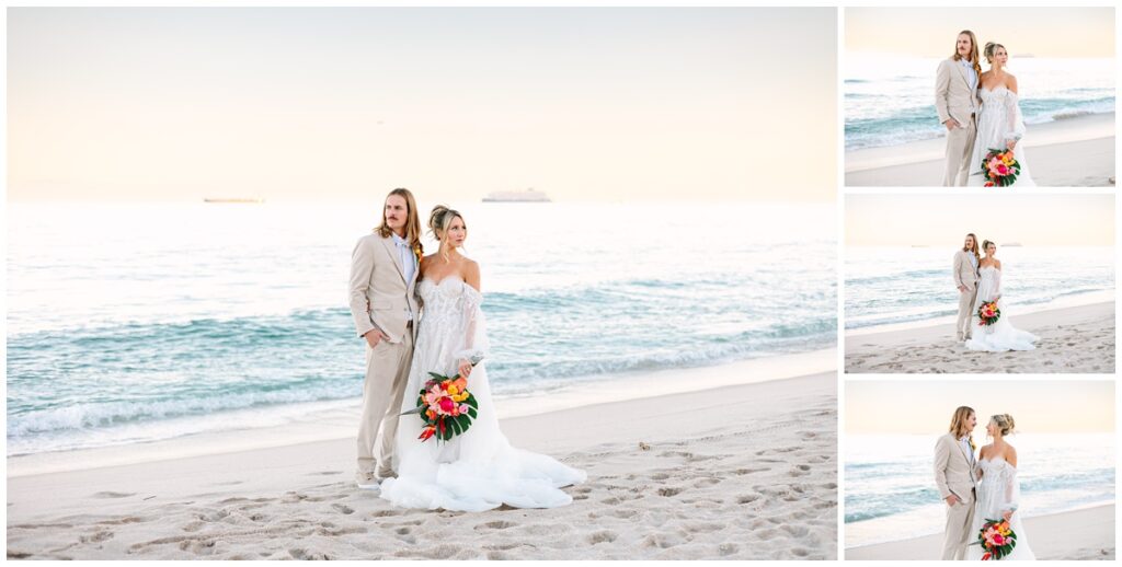 sunset newlywed beach photos at fort lauderdale beach in florida