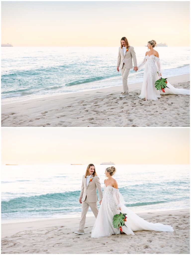 sunset newlywed beach photos at fort lauderdale beach in florida