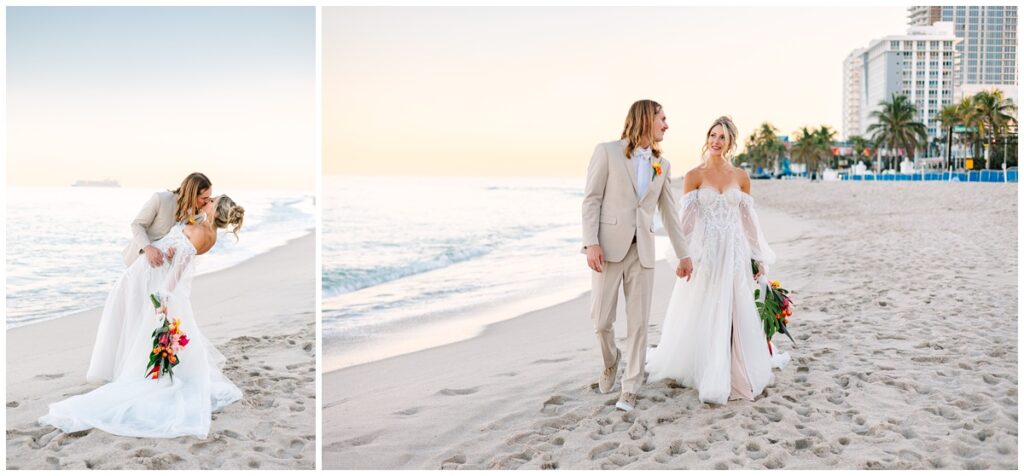 sunset newlywed beach photos at fort lauderdale beach in florida