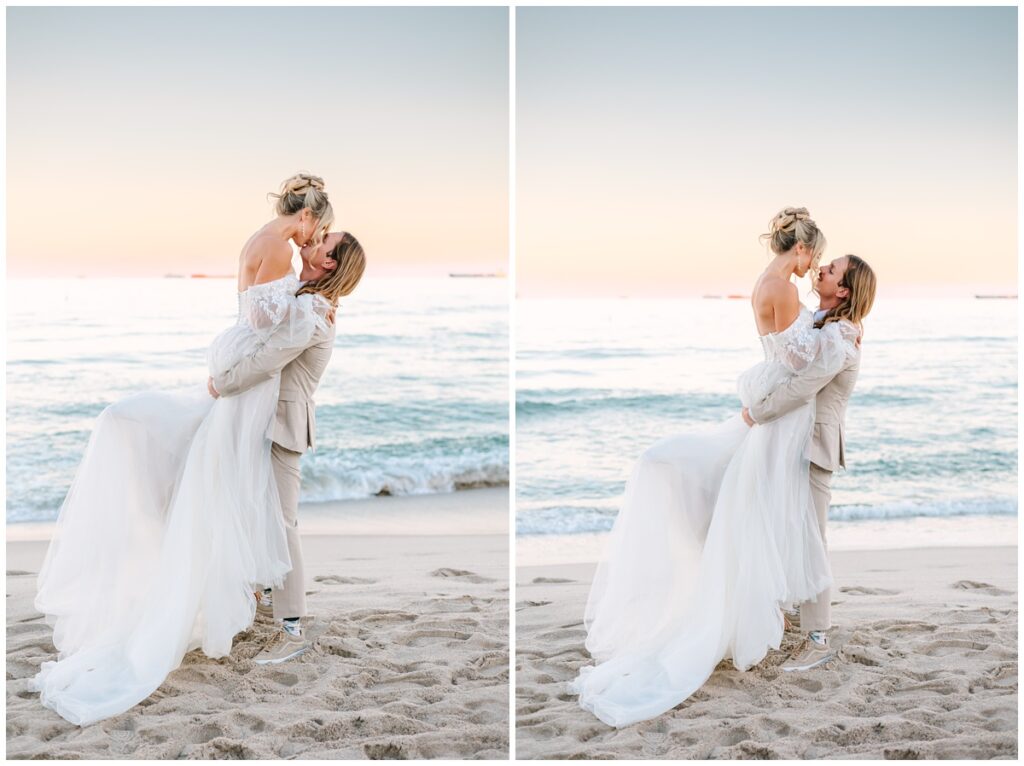 sunset newlywed beach photos at fort lauderdale beach in florida