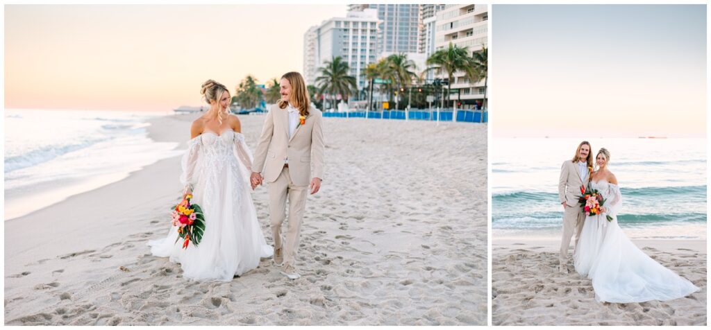 sunset newlywed beach photos at fort lauderdale beach in florida