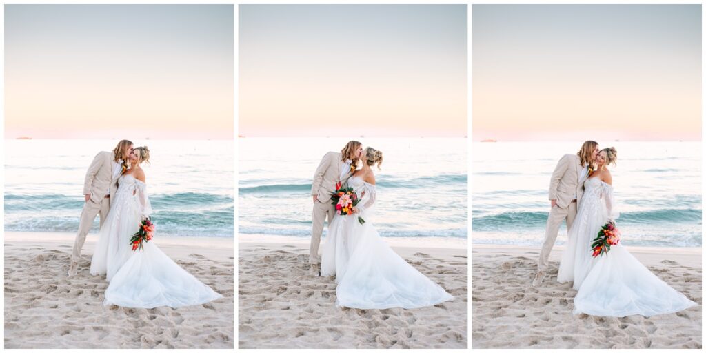 sunset newlywed beach photos at fort lauderdale beach in florida