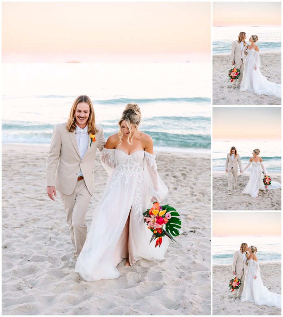 sunset newlywed beach photos at fort lauderdale beach in florida