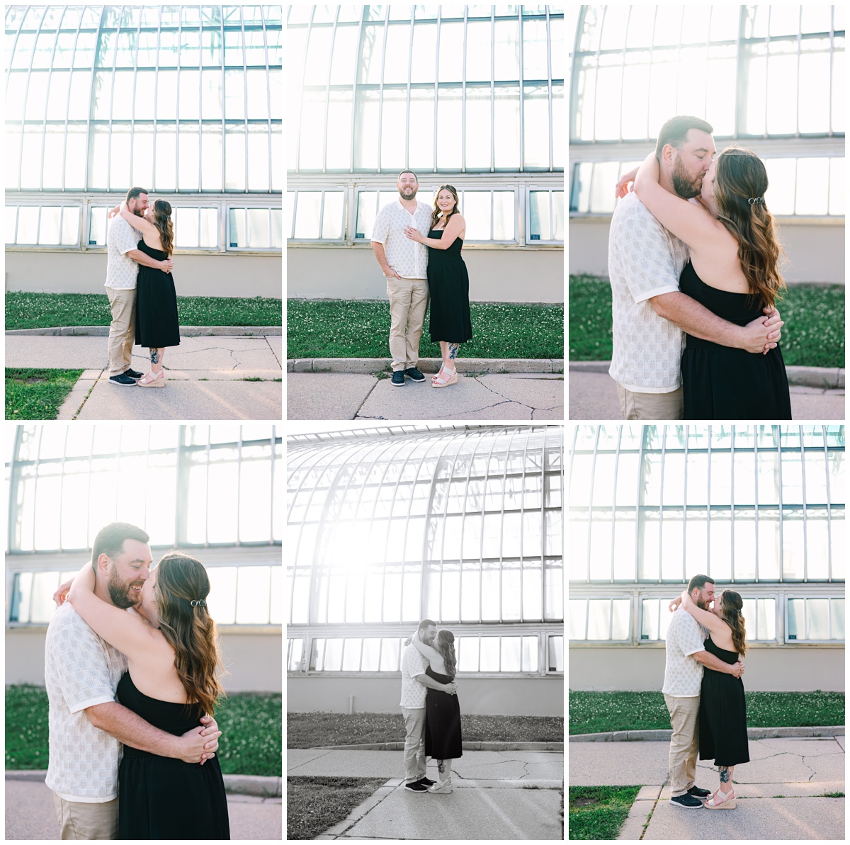 couple hugging in front of Como Zoo Conservatory