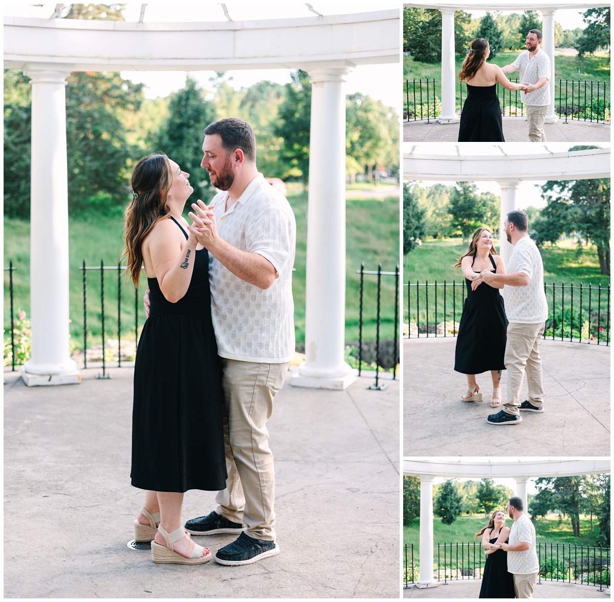 couple dancing in the white pavilion at como zoo by the water