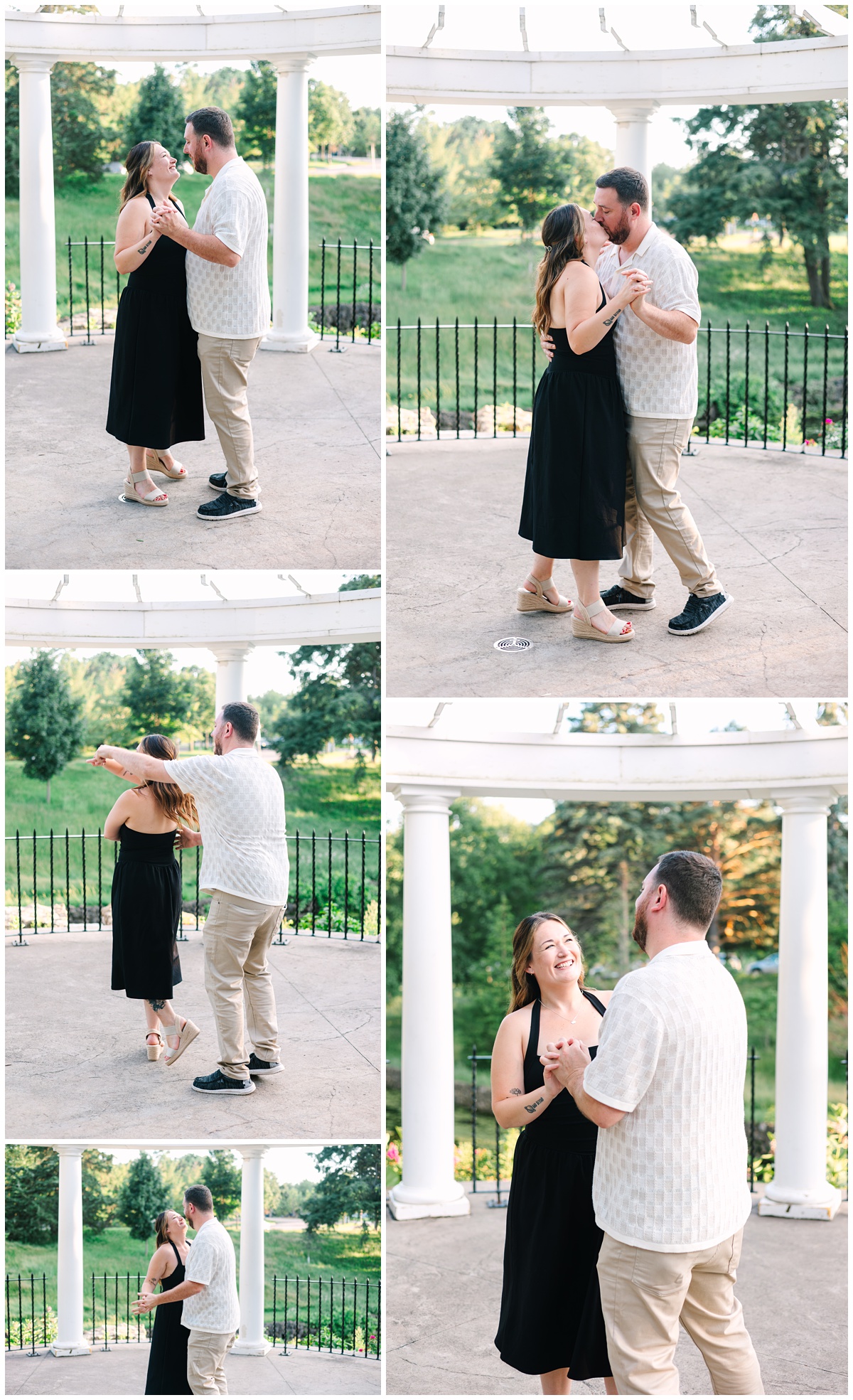 couple dancing in the white pavilion at como zoo by the water