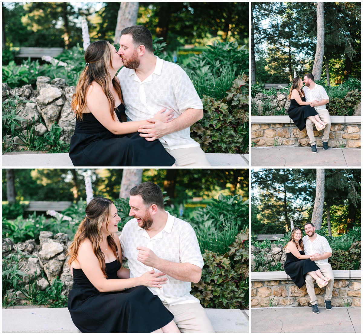 engaged couple sitting outside como zoo in minnesota