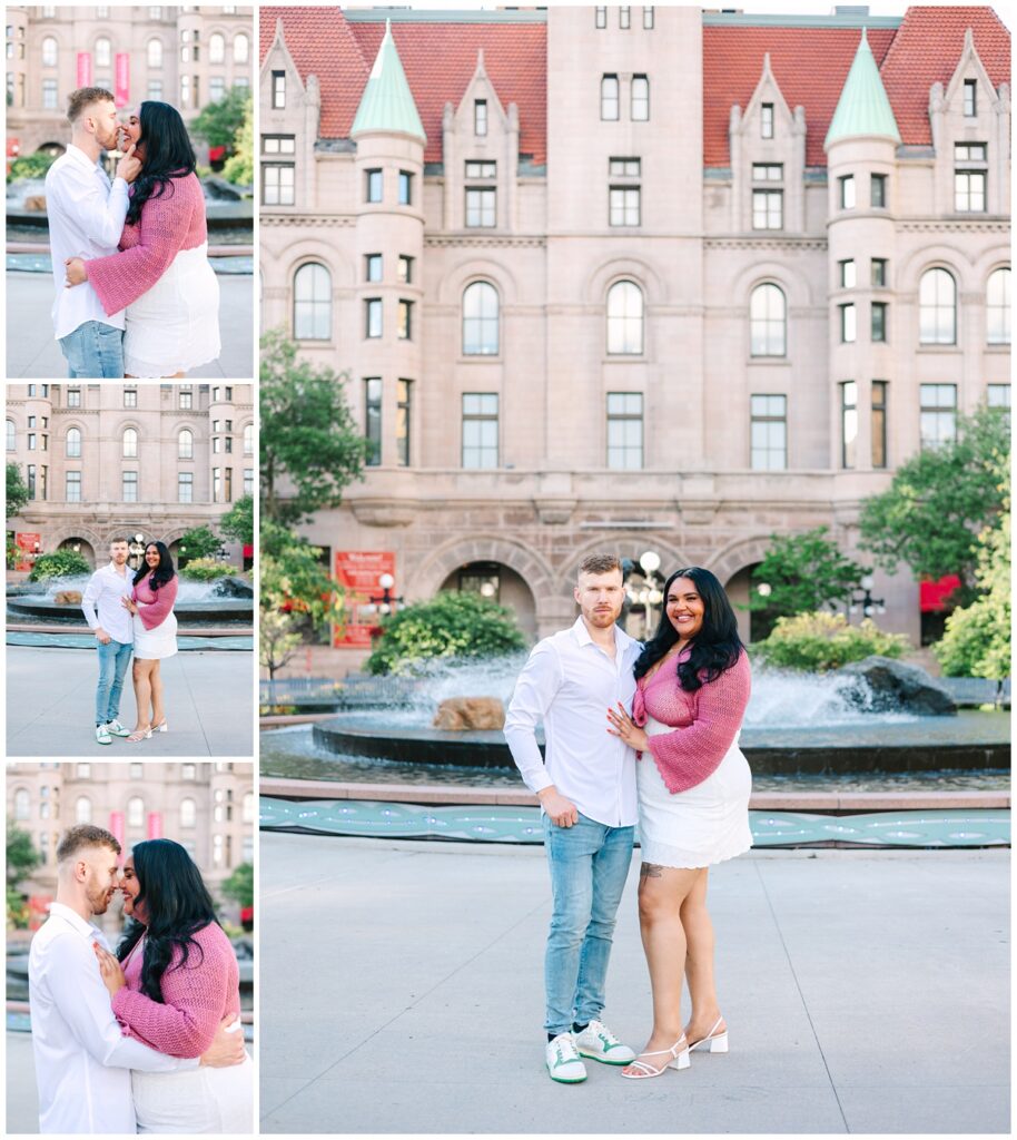 photograph of a couple in front of landmark center in st. paul, minnesota