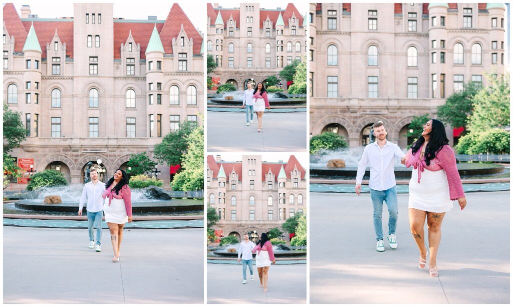 photograph of a couple in front of landmark center in st. paul, minnesota
