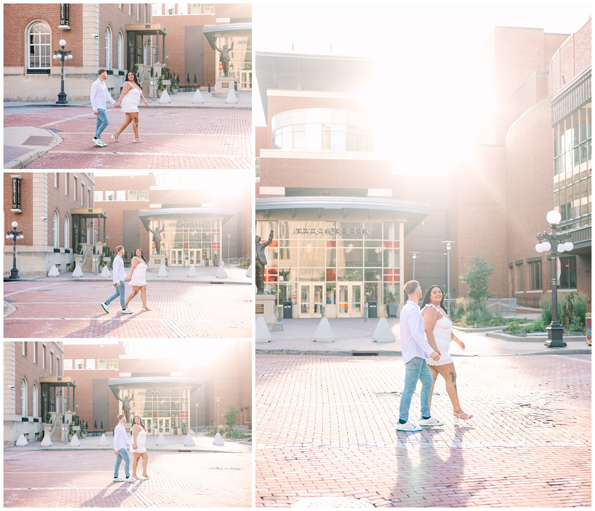 a couple walking across the street in downtown st. paul, minnesota