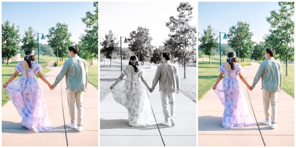 couple walking at harriet island in minnesota