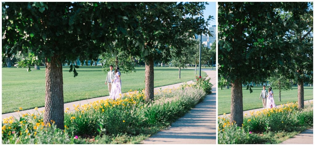 couple walking at harriet island in minnesota