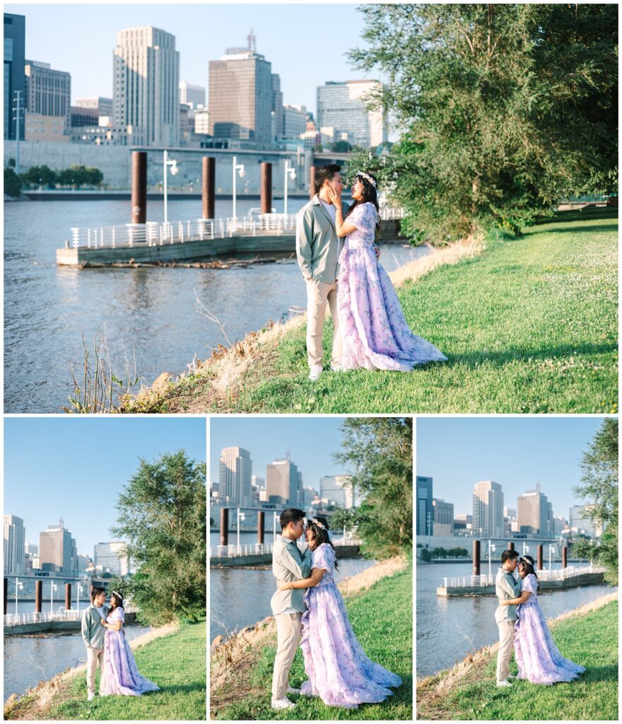 couple standing in front of st. paul skyline