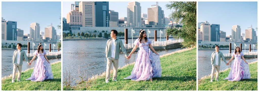couple standing in front of st. paul skyline