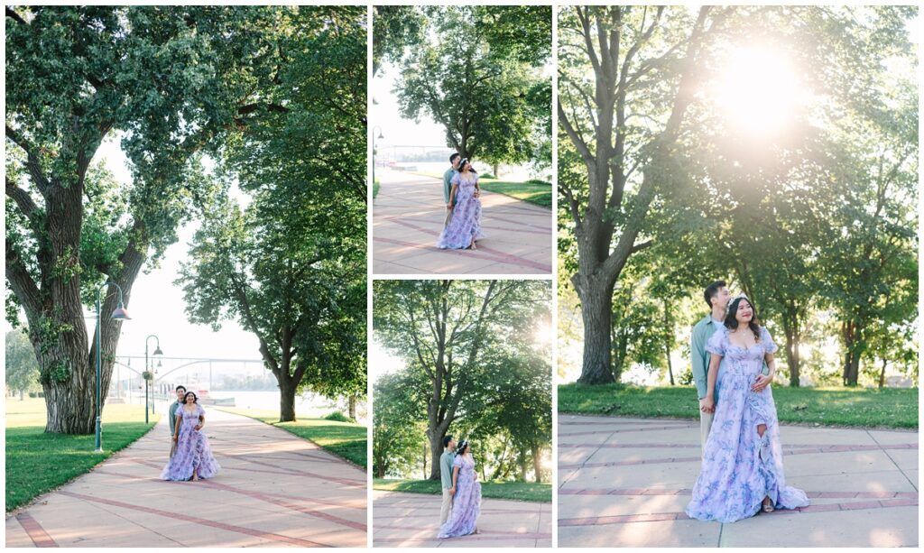 couple standing in a path of eastern cottonwood trees