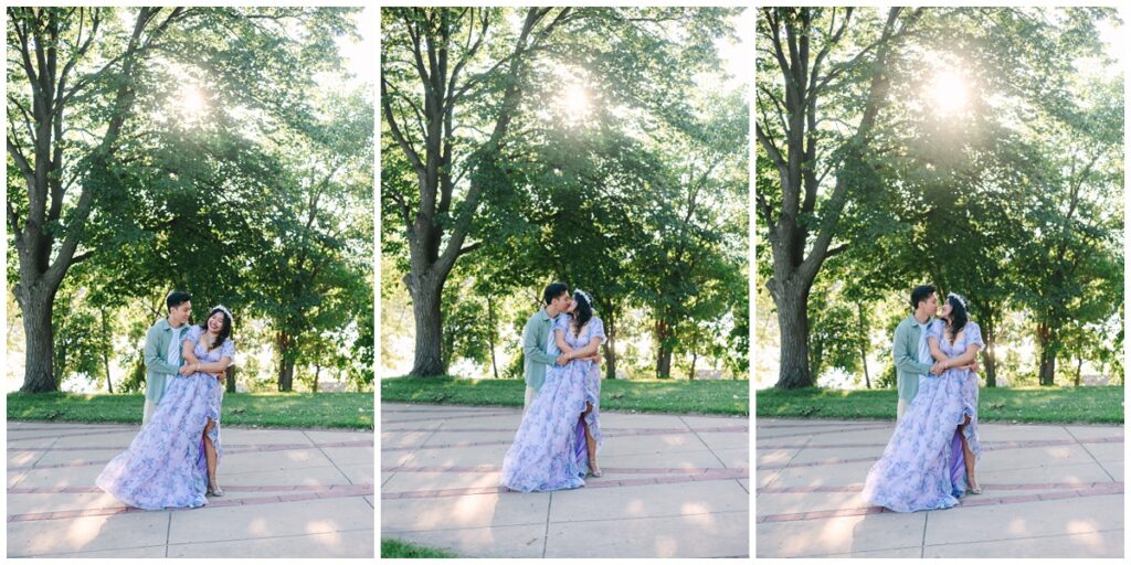 couple standing in a path of eastern cottonwood trees