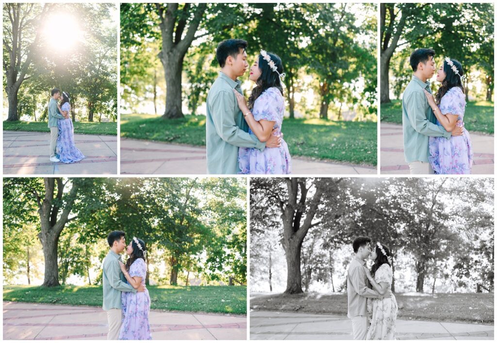 couple standing in a path of eastern cottonwood trees