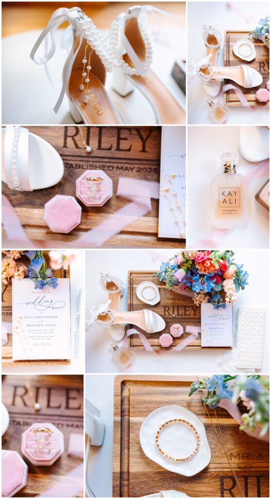 flatlay wedding photo with soft pinks and sunset vibes
