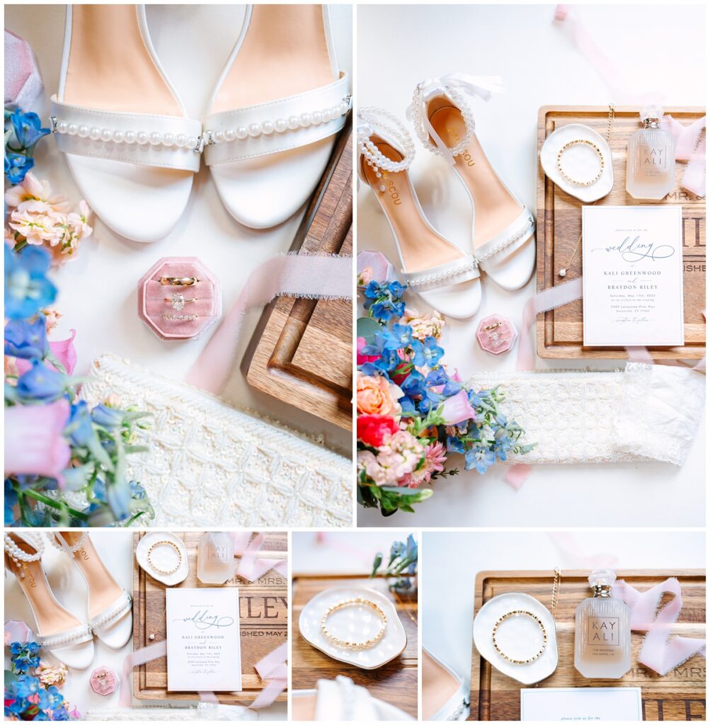 flatlay wedding photo with soft pinks and sunset vibes