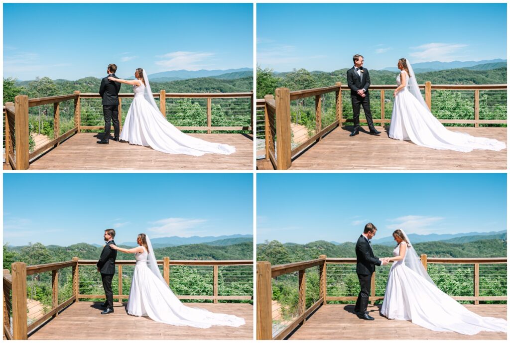 smoky mountain first look with bride and groom