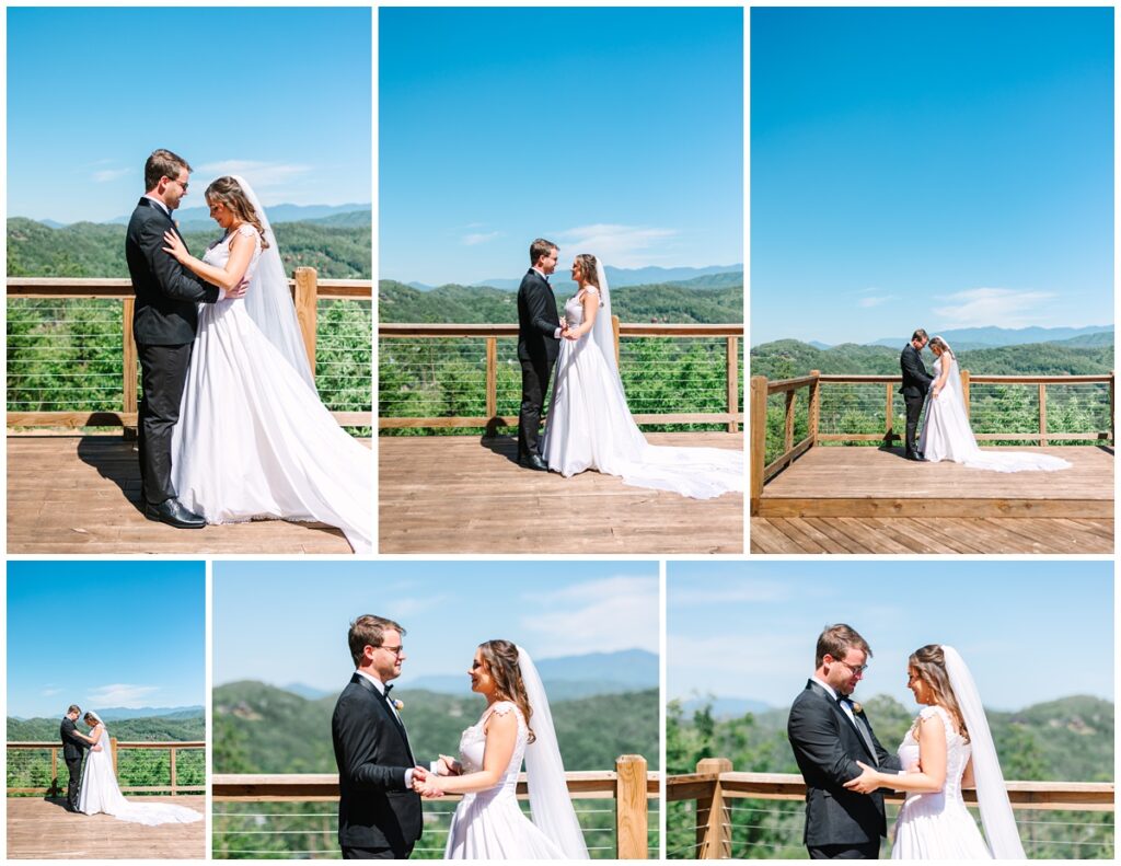 smoky mountain first look with bride and groom