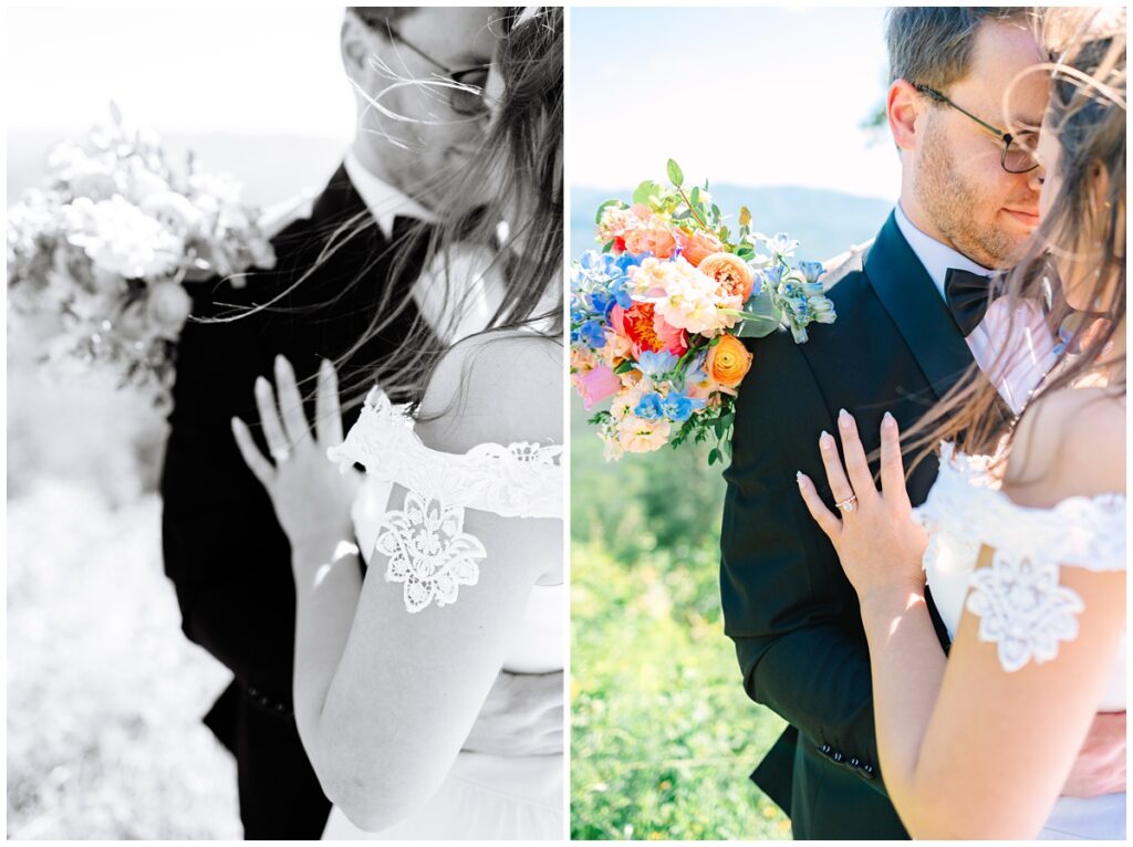 bride and groom photo at foothills parkway overlooking the great smoky mountains