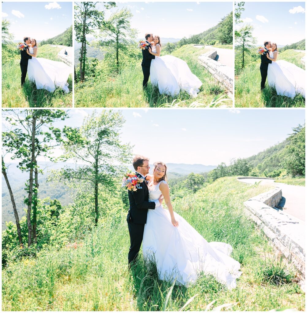 bride and groom photo at foothills parkway overlooking the great smoky mountains