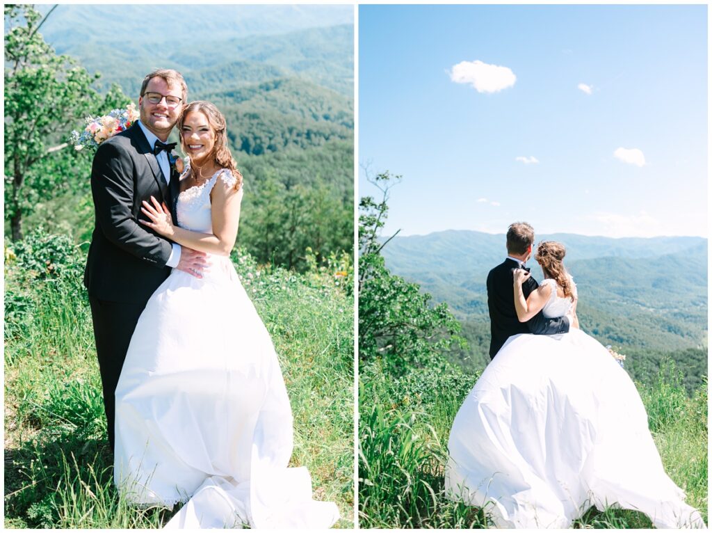 bride and groom photo at foothills parkway overlooking the great smoky mountains