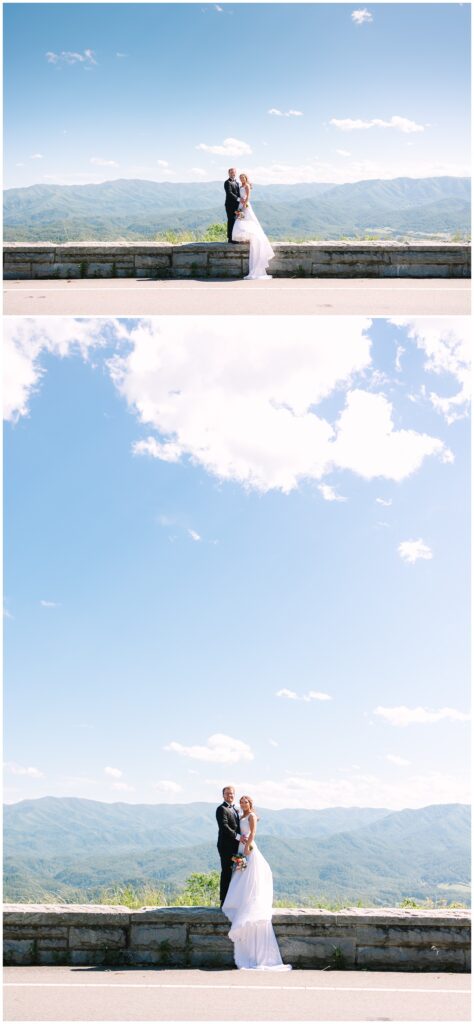 newlywed photos at foothills parkway overlooking the great smoky mountains