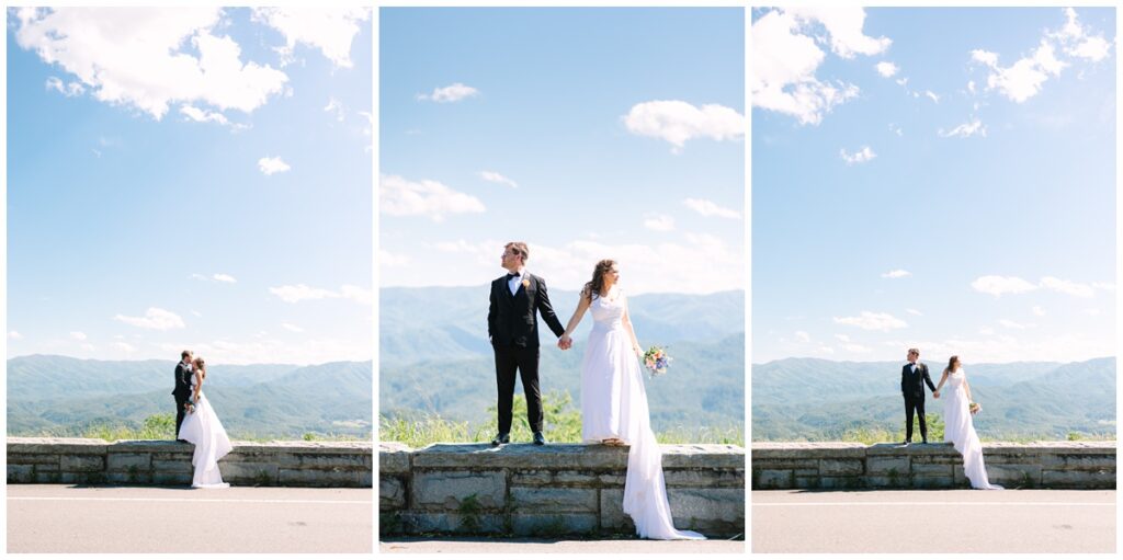 newlywed photos at foothills parkway overlooking the great smoky mountains