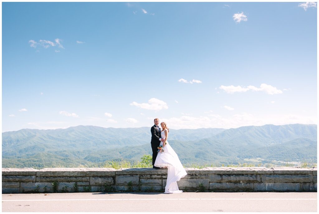 newlywed photos at foothills parkway overlooking the great smoky mountains