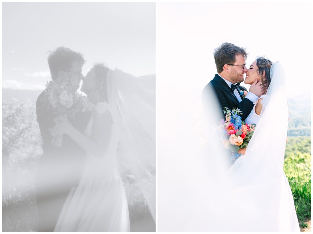 newlywed photo with the veil covering most of the photographs - a creative perspective 