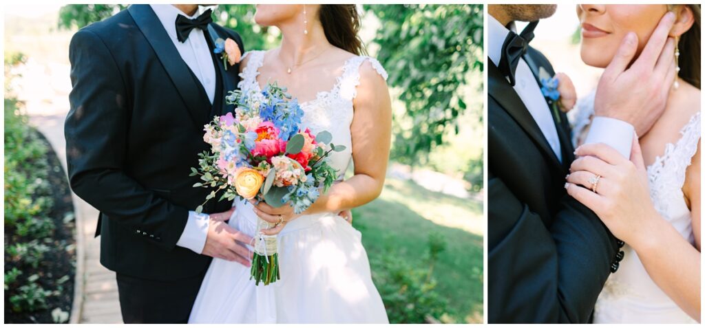 bride and groom photo on a wooden path at cielito lindo cabin