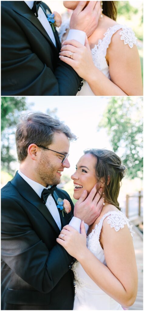 bride and groom photo on a wooden path at cielito lindo cabin