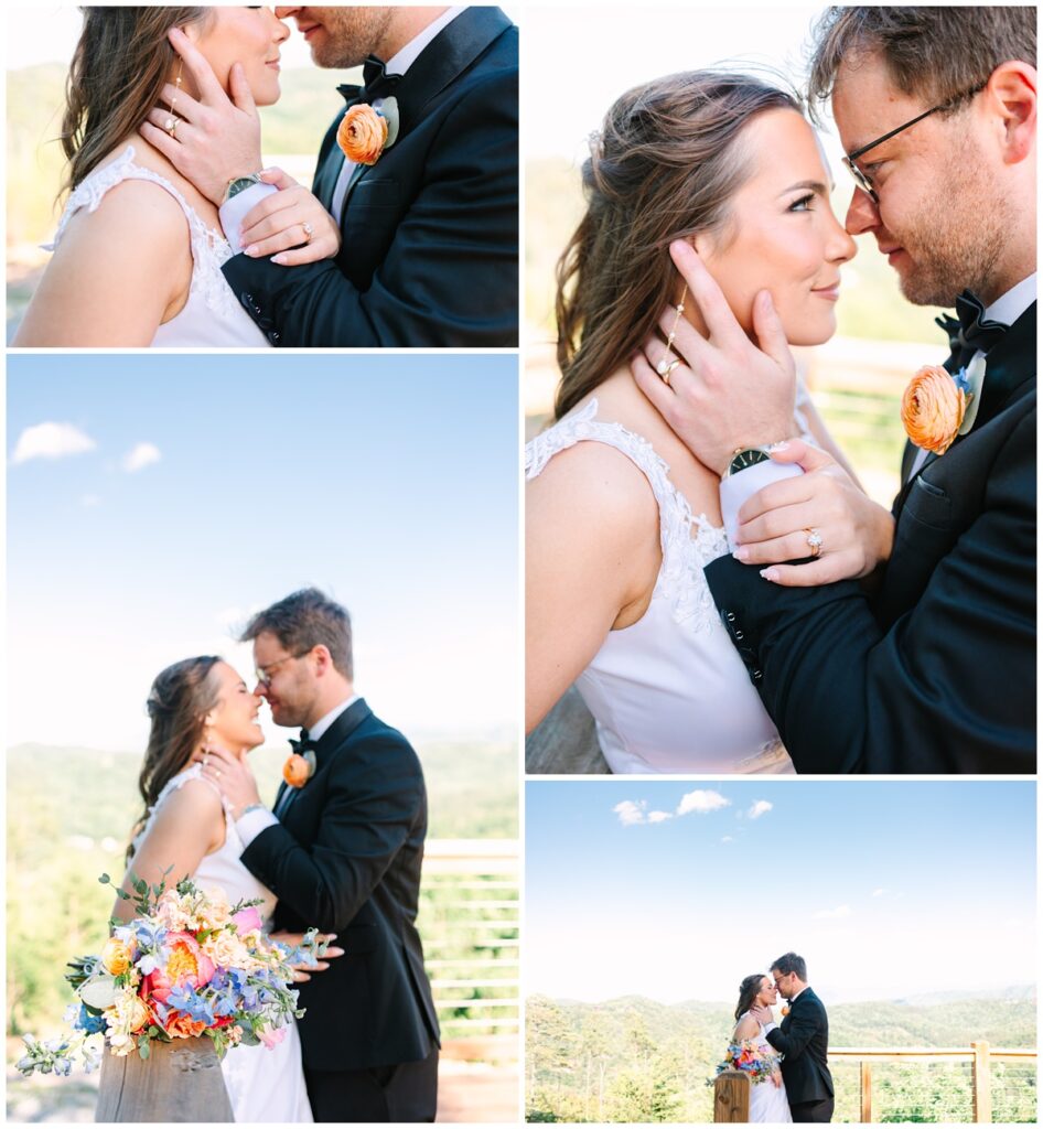 bride and groom at a sevierville, TN cabin rental overlooking the mountains