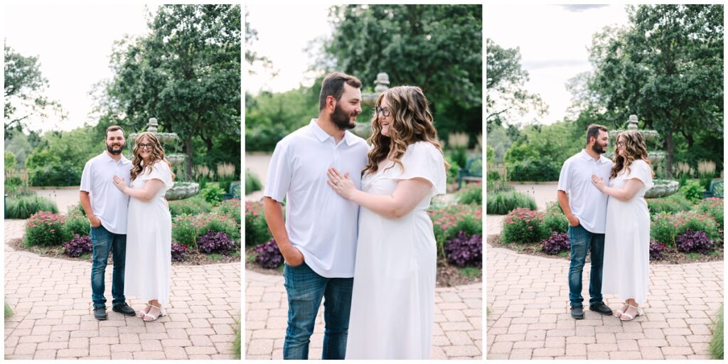 minnehaha park engagement photo in front of the succulent filled fountain