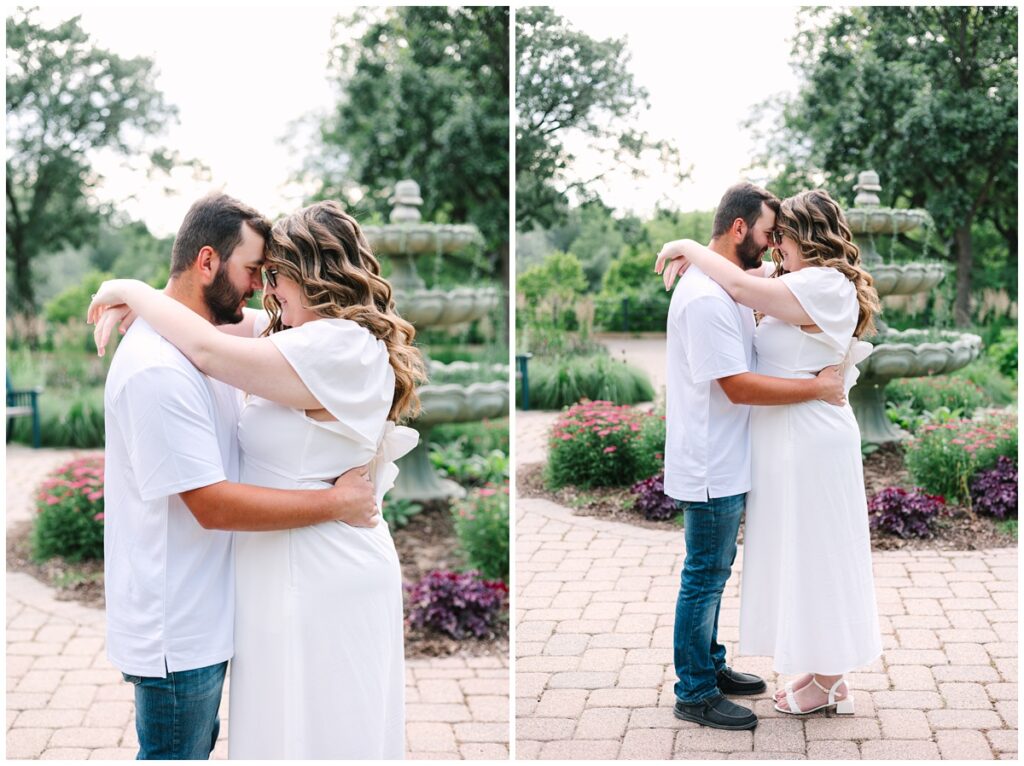 minnehaha park engagement photo in front of the succulent filled fountain