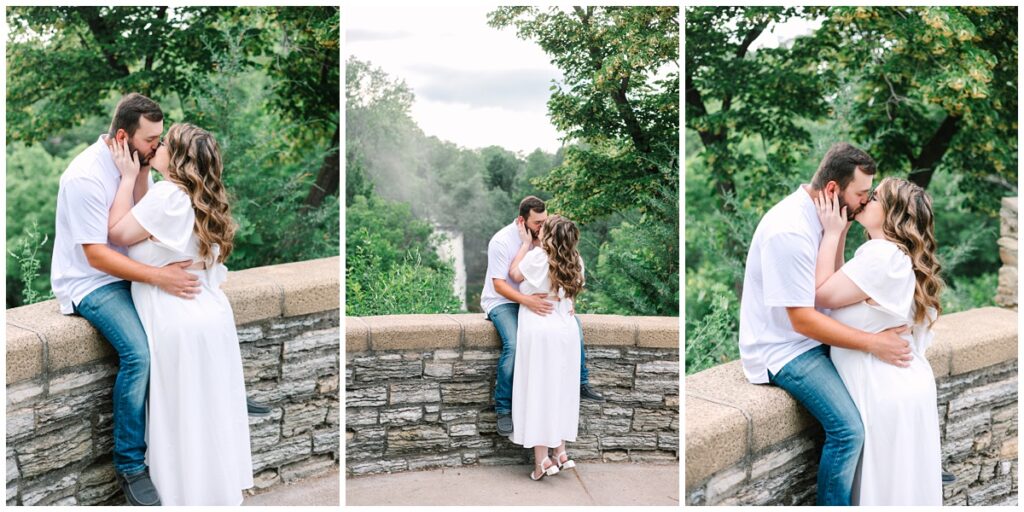 couple in front of minnehaha falls in st. paul