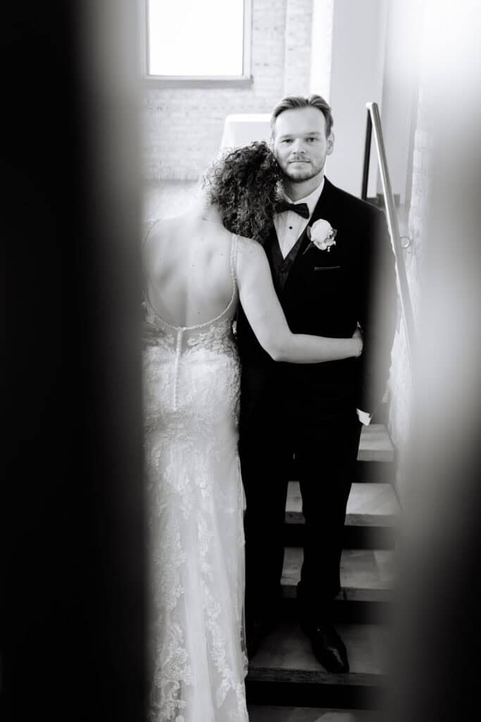 Olivia + Andrew Wedding Black and white silhouette of the newlyweds sharing a quiet moment