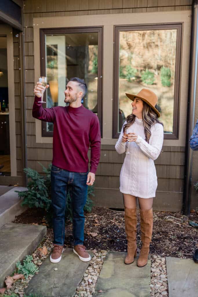Laura + Steve Elopement Groom raising a glass during the champagne toast