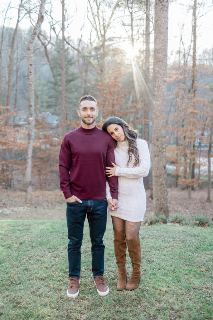 Laura + Steve Elopement Couple standing close together in the woods