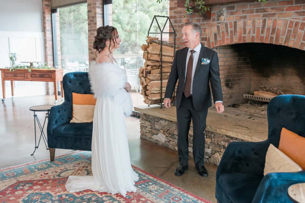 Sarah + Jake Wedding Dad waiting to see the bride for the first time