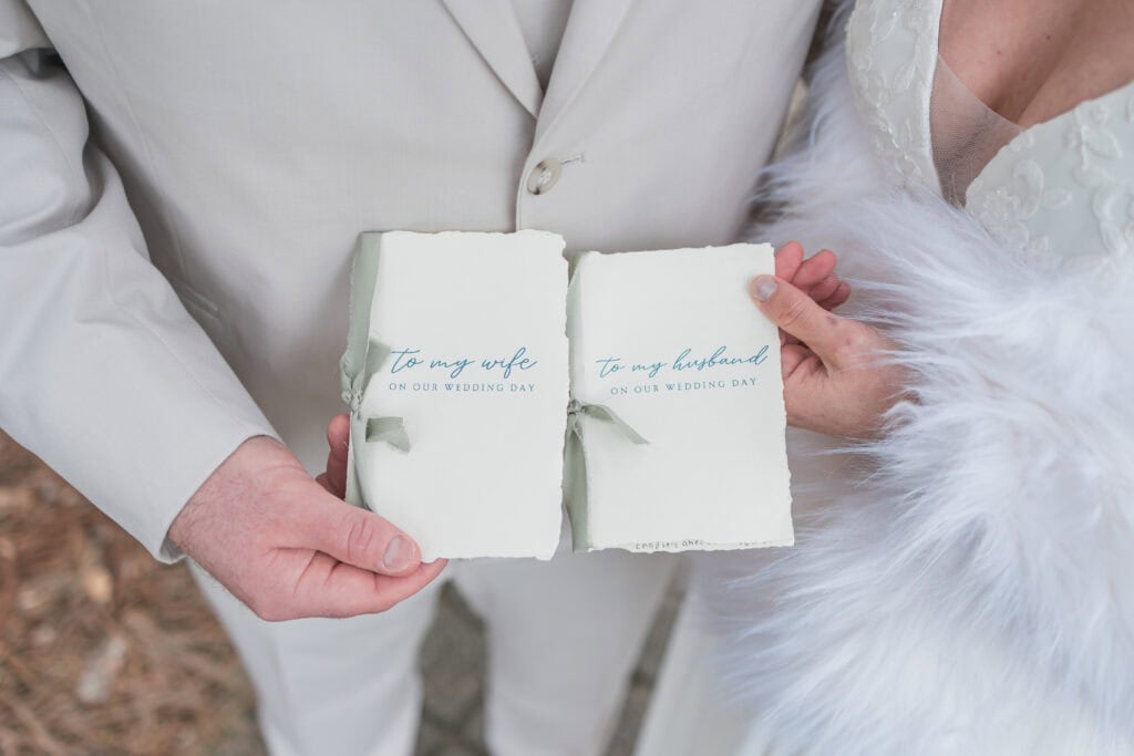 Sarah + Jake Wedding Close view of the couple’s handwritten letters